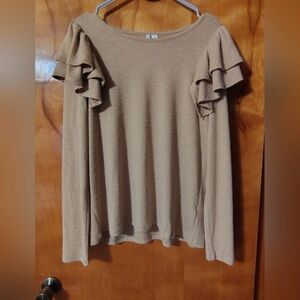 Cato Tan Ruffle Sleeve Long Sleeve Top
